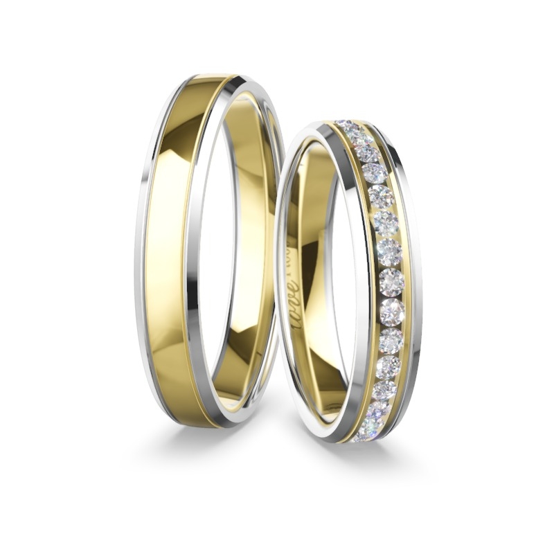 Trauringpaar bicolor in Gold und Platin · Profil K · 4 mm